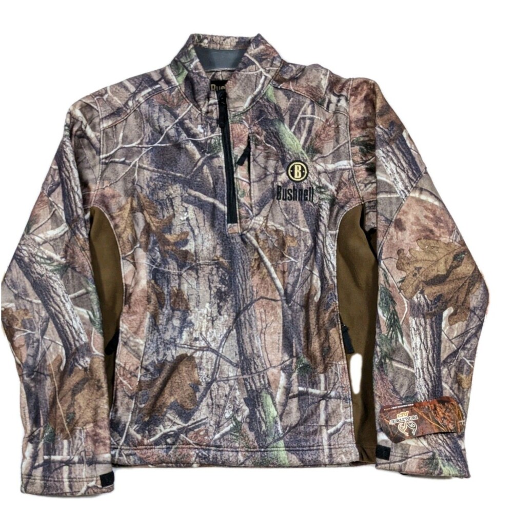 NEW Bushnell Realtree AP Men's 1/4 Zip Camo Pullover MEDIUM Fleece Lined Jacket